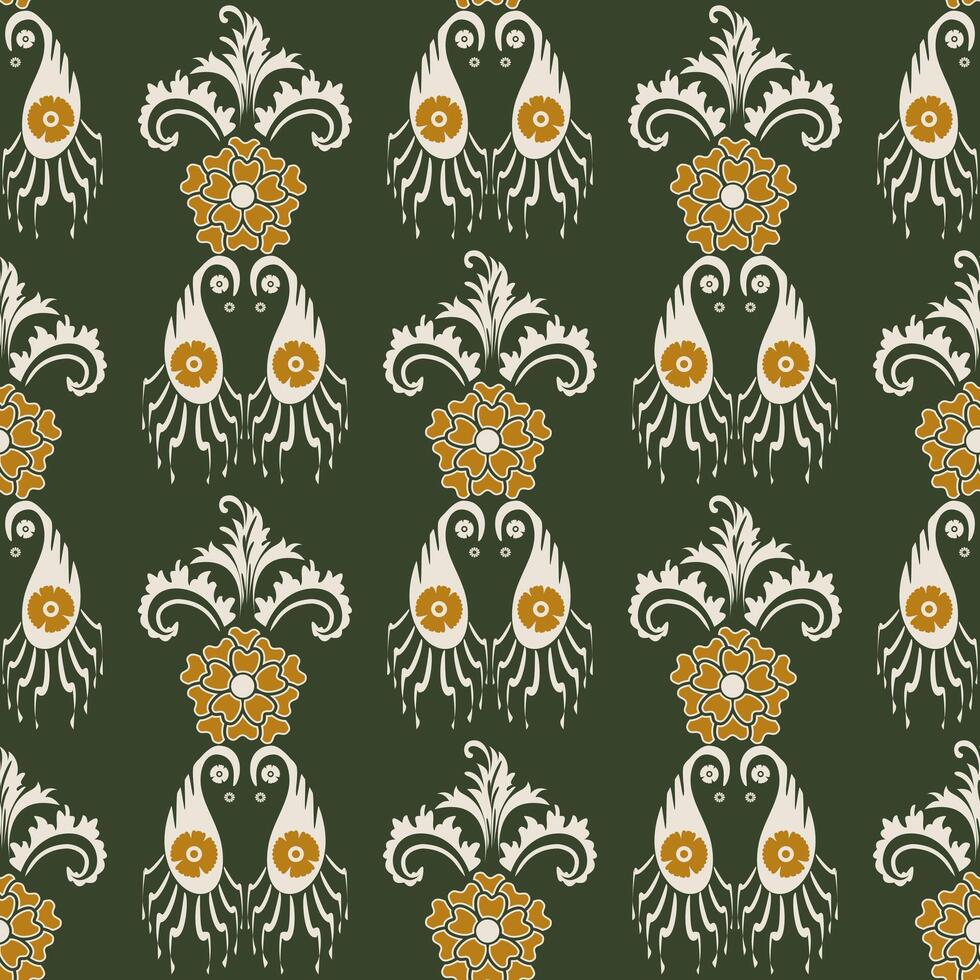 Abstract Seamless Pattern Ethnic Ikat Paisley And Floral Seamless Pattern. vector