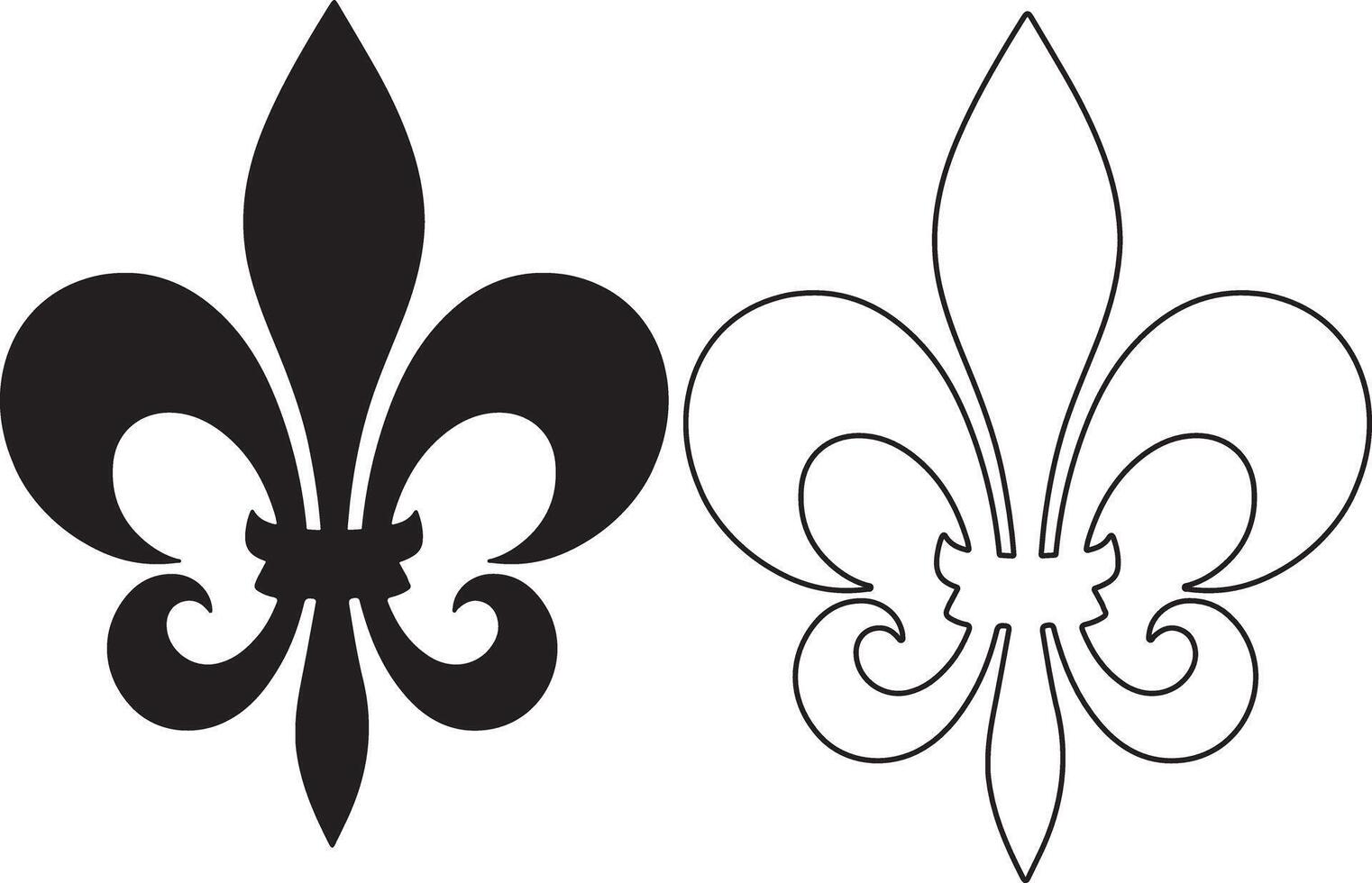 Fleur De Lis Flower Flat And Outline Icon Design vector