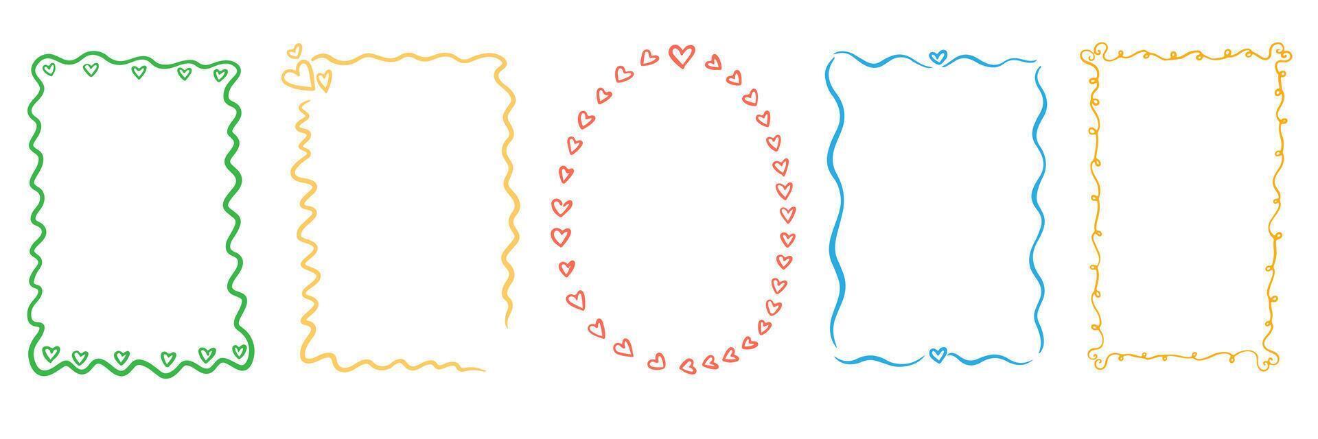 Vintage ink frames with wavy lines, bows and ribbons. Hand drawn minimalist coquette borders. Sketch art line. Modern whimsical frames for wedding invitations, birthday card, invitations. vector