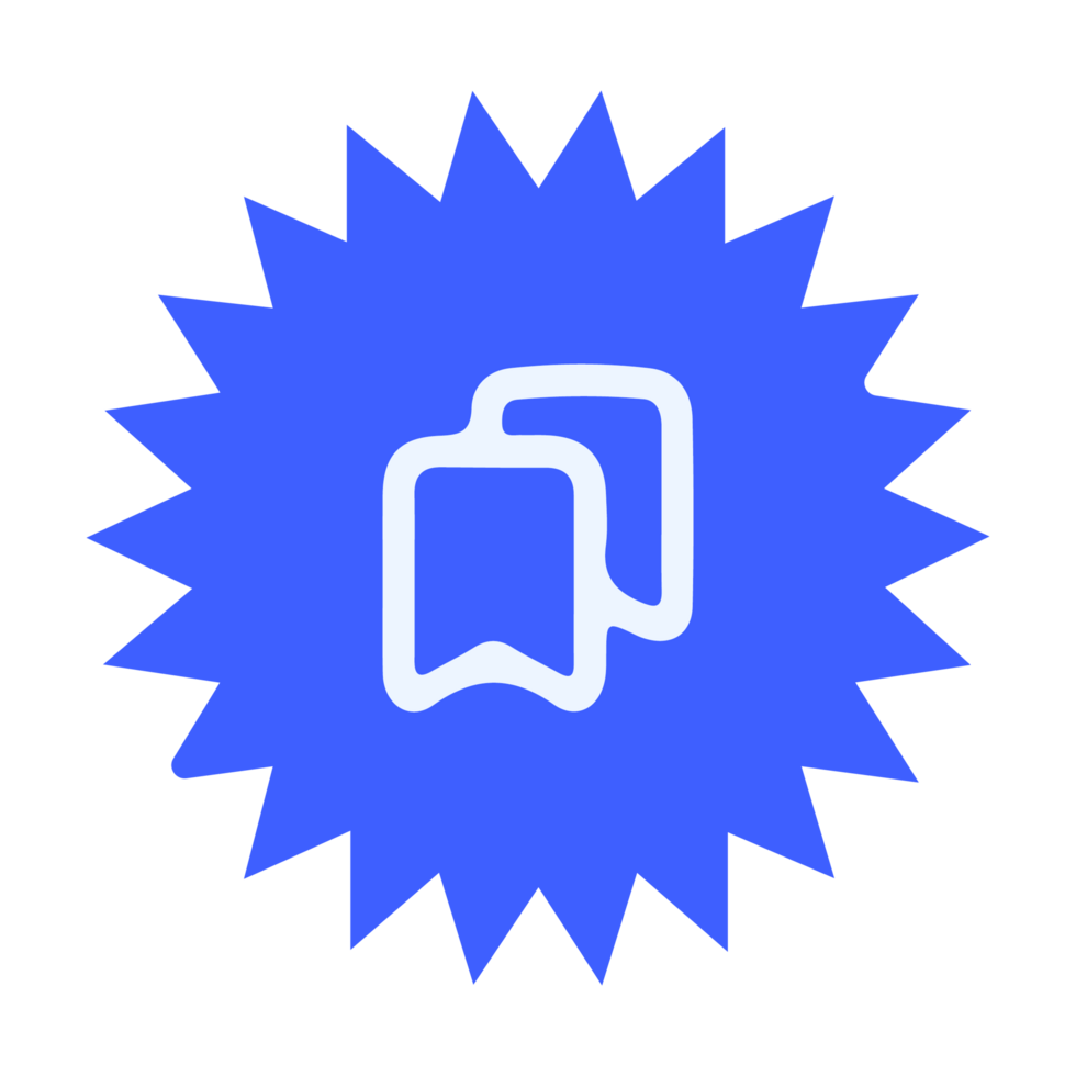 A blue star with a book icon on it flat png