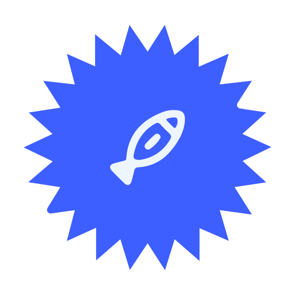 Fish icon on a blue star flat png