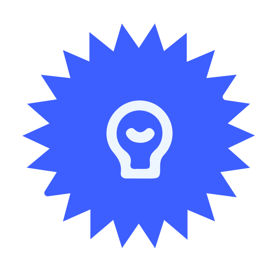 A blue star with a light bulb in the center flat png