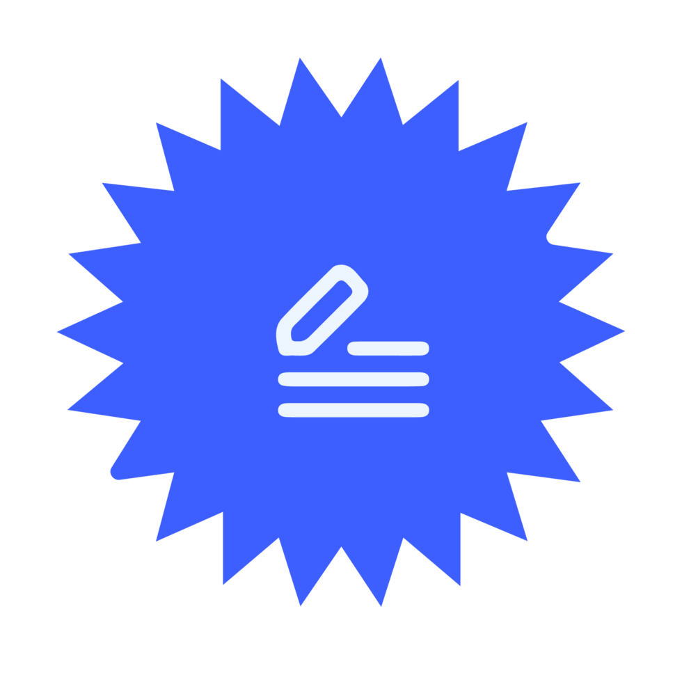 A blue star with a pen and paper icon flat png