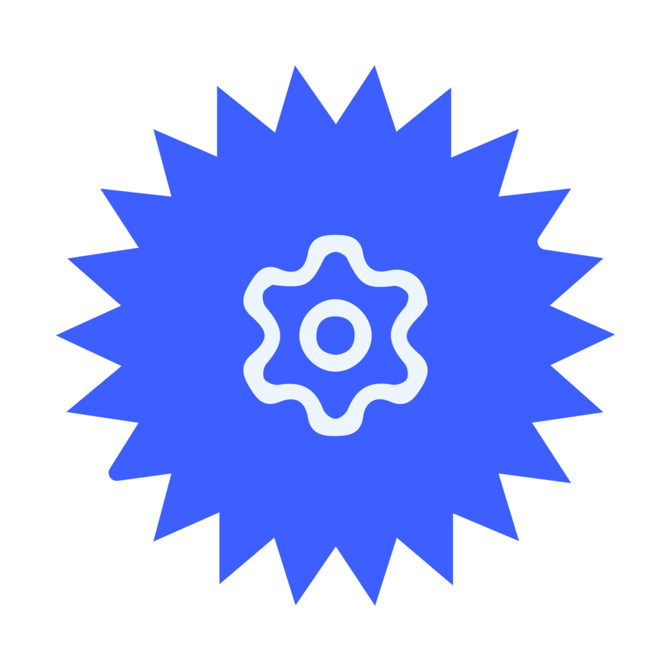A blue gear wheel on a flat shape png