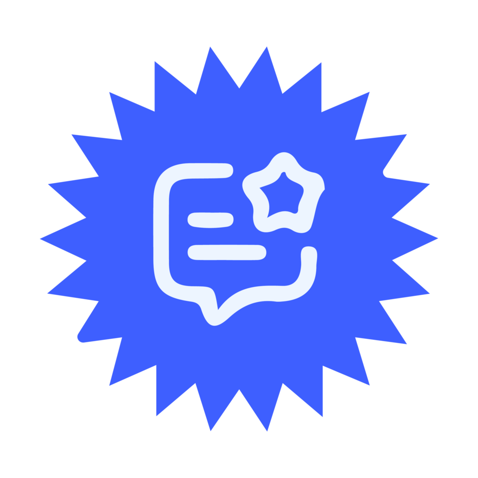A blue star with a speech bubble icon flat png