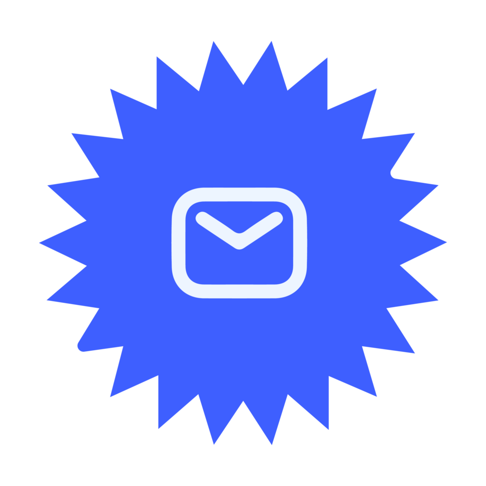 A blue starburst icon with an envelope flat png