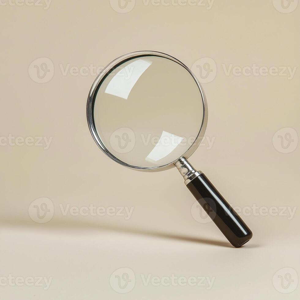 Magnifying glass on beige background, minimalistic design, perfect for enhancing details and clarity photo