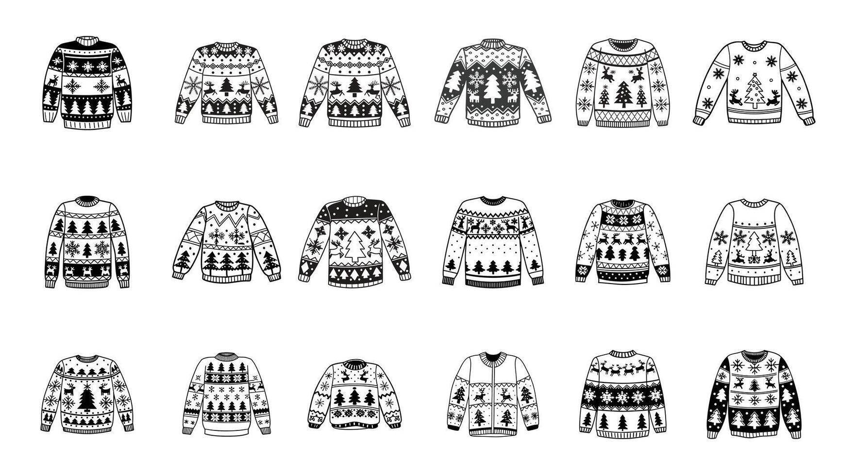 Christmas Sweater Icons Set Festive Winter Knitwear vector