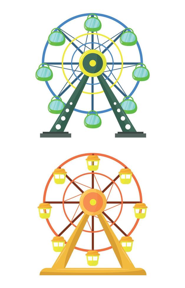 Ferris wheel attraction icons with cabins. Amusement park concept. Leisure and recreation. vector
