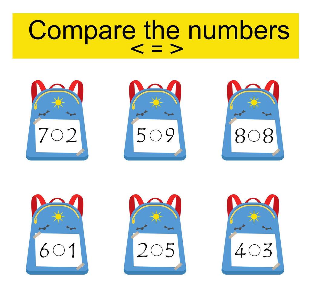 Compare the numbers. Number range up to 10. vector