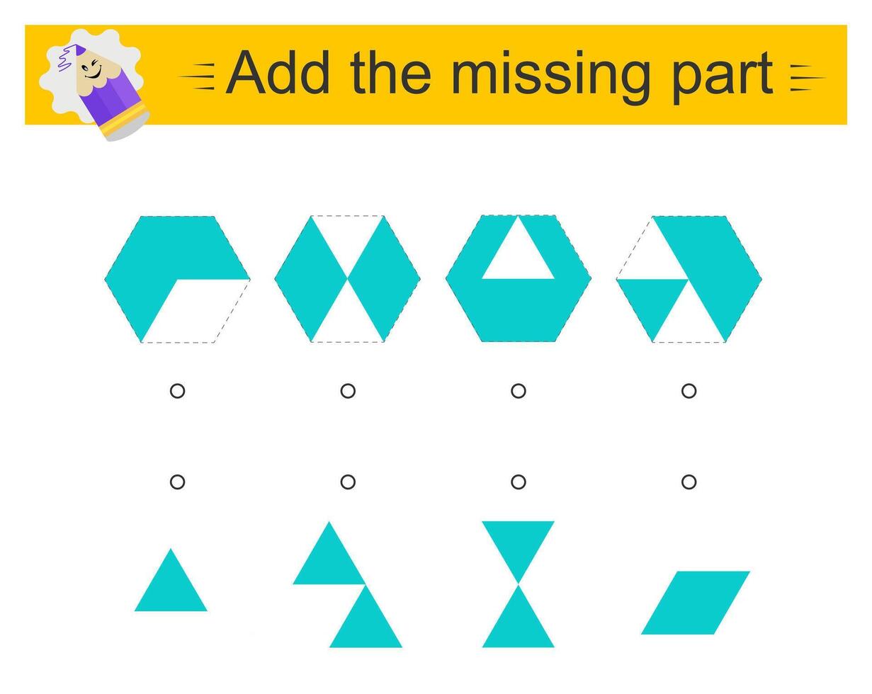 Game for kids. Add the missing part. IQ training test. Printable worksheet. illustration vector