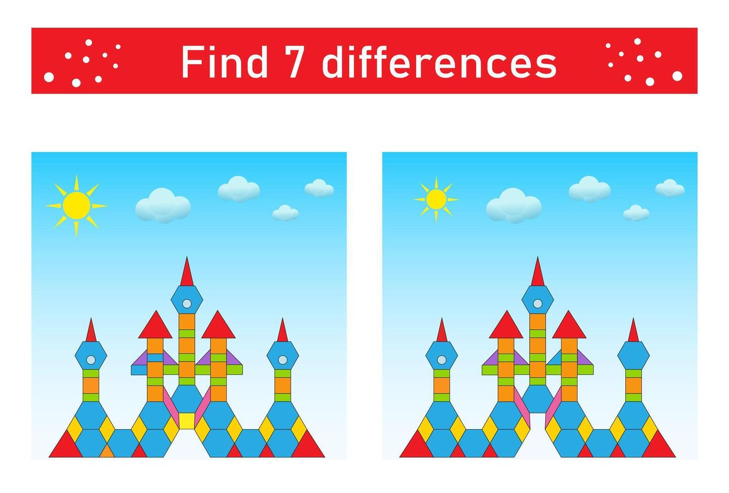 Find 7 differences. Logic puzzle game for children. vector