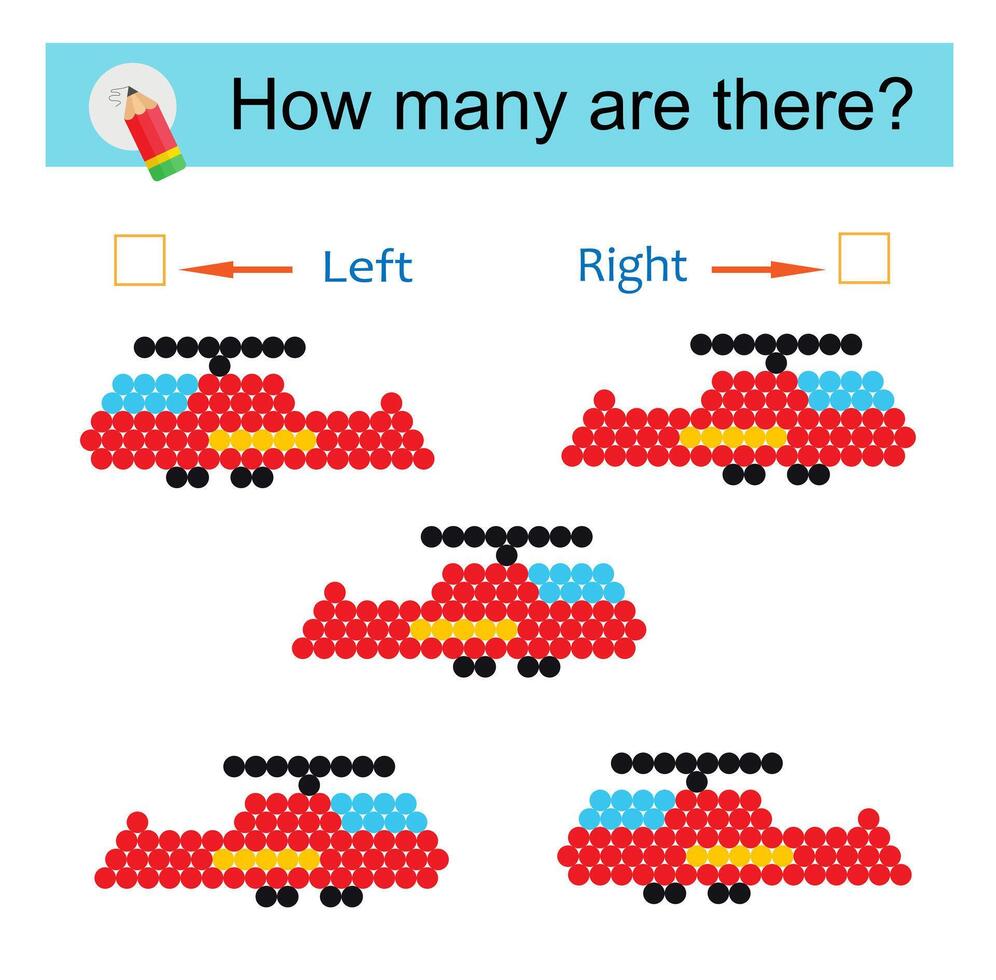Left or Right. Educational game for kids. Count how many helicopters are turned left and how many are turned right. vector