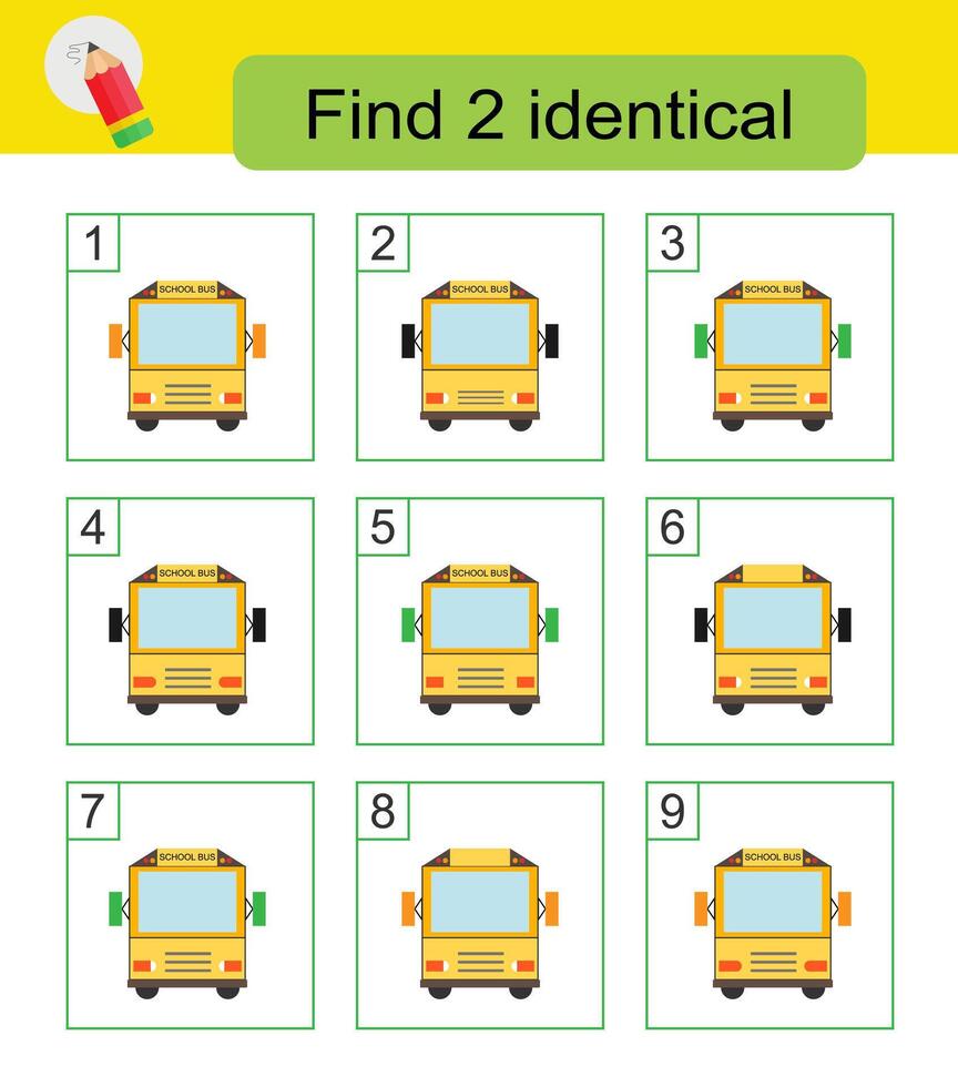 Fun puzzle game. Need to find two identical buses. Answer is 3,7. vector