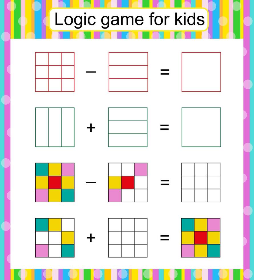 Logic game for kids. Find and draw the missing parts. Children activity page. Worksheet. vector