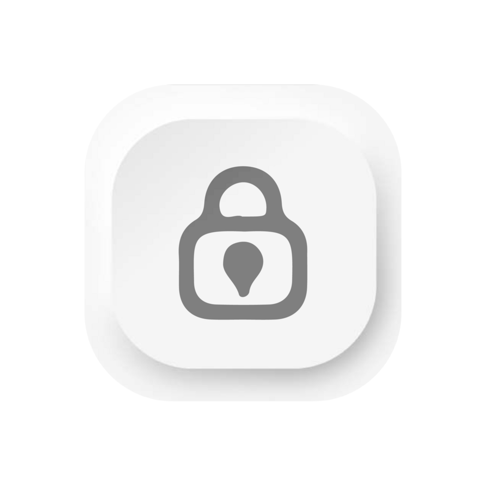 A white square button with a lock icon flat png