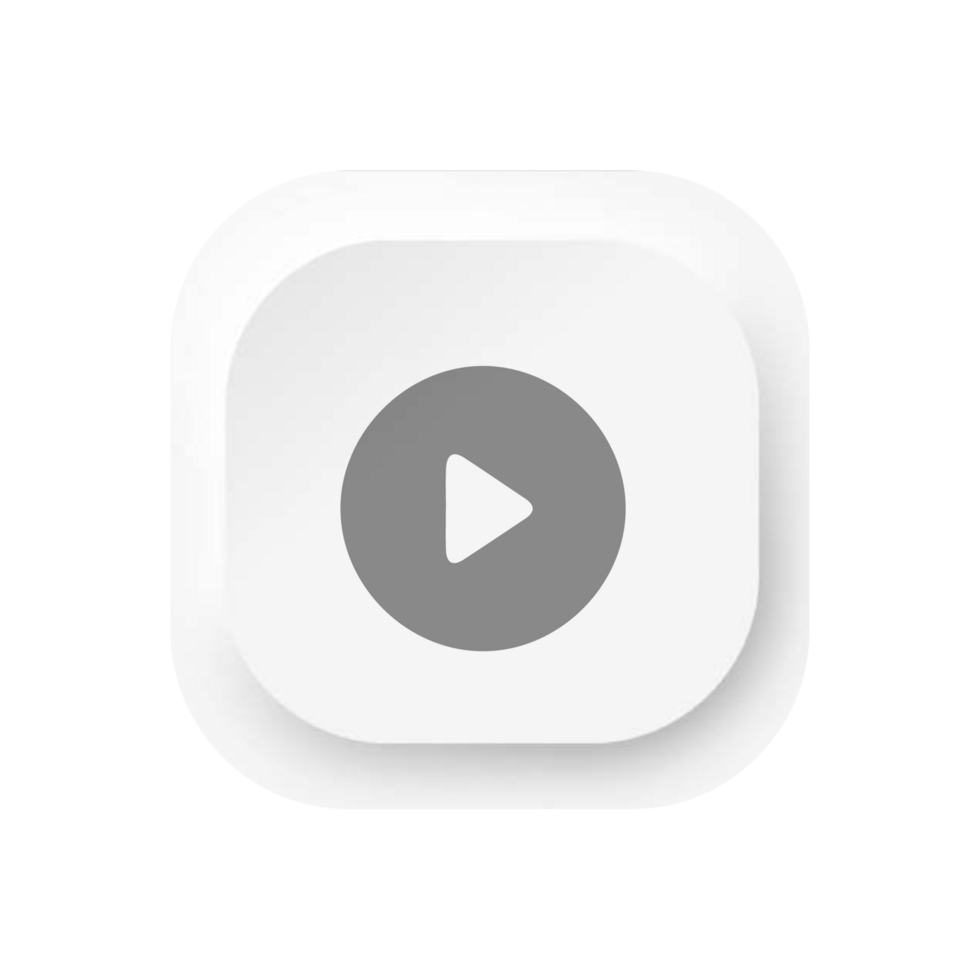 A white button with a play button on it illustration png