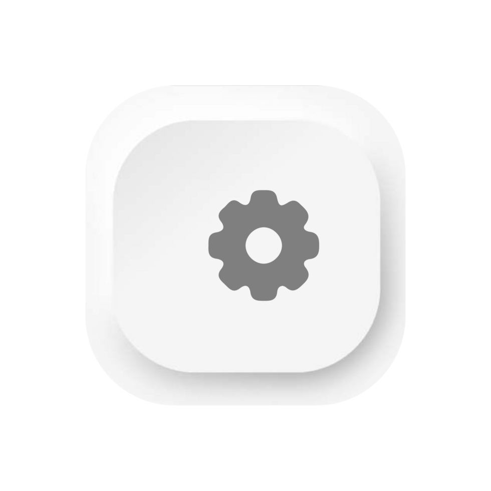 White button with a gear icon on a flat shape flat png