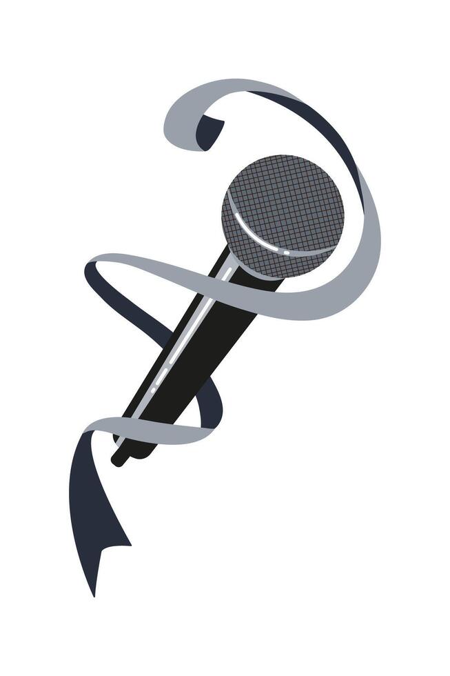 Microphone wrapped in ribbon creates a dynamic visual for music events and performances vector