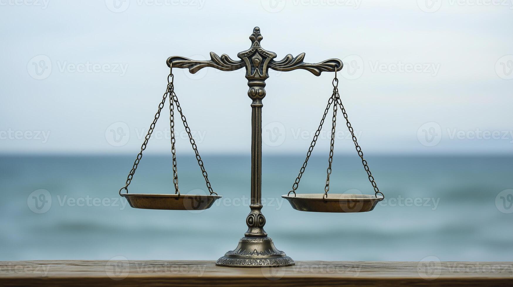 photograph of scales of justice symbolizing balance and fairness, set against serene background photo