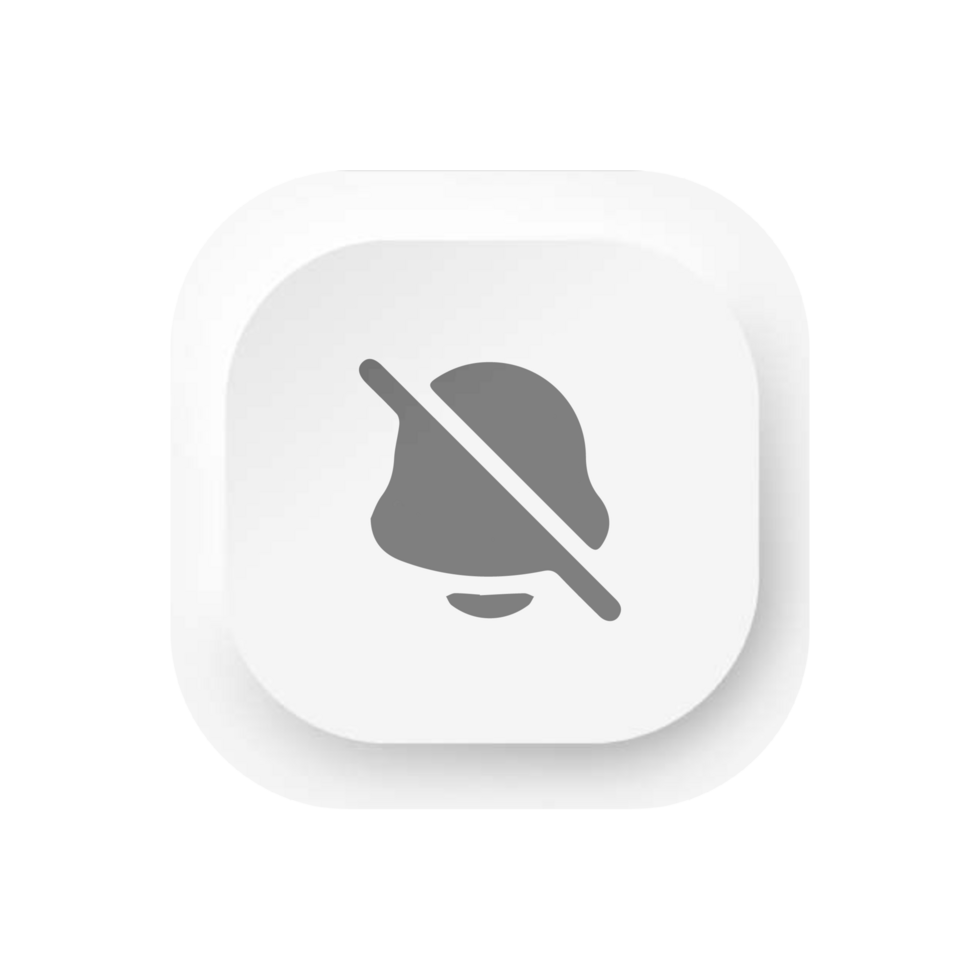 No bell icon white square button on flat shape png
