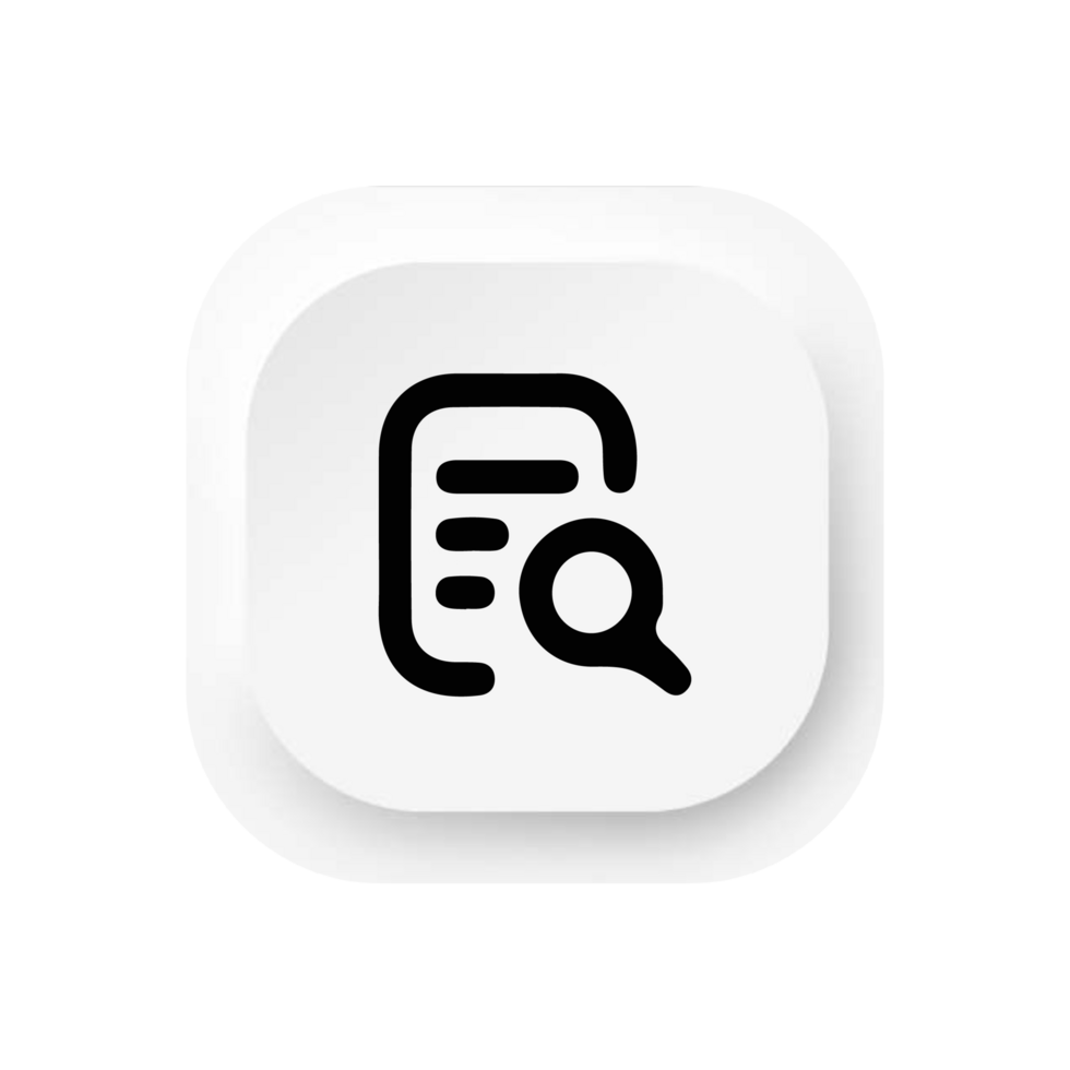 A white square button with a magnifying glass icon png