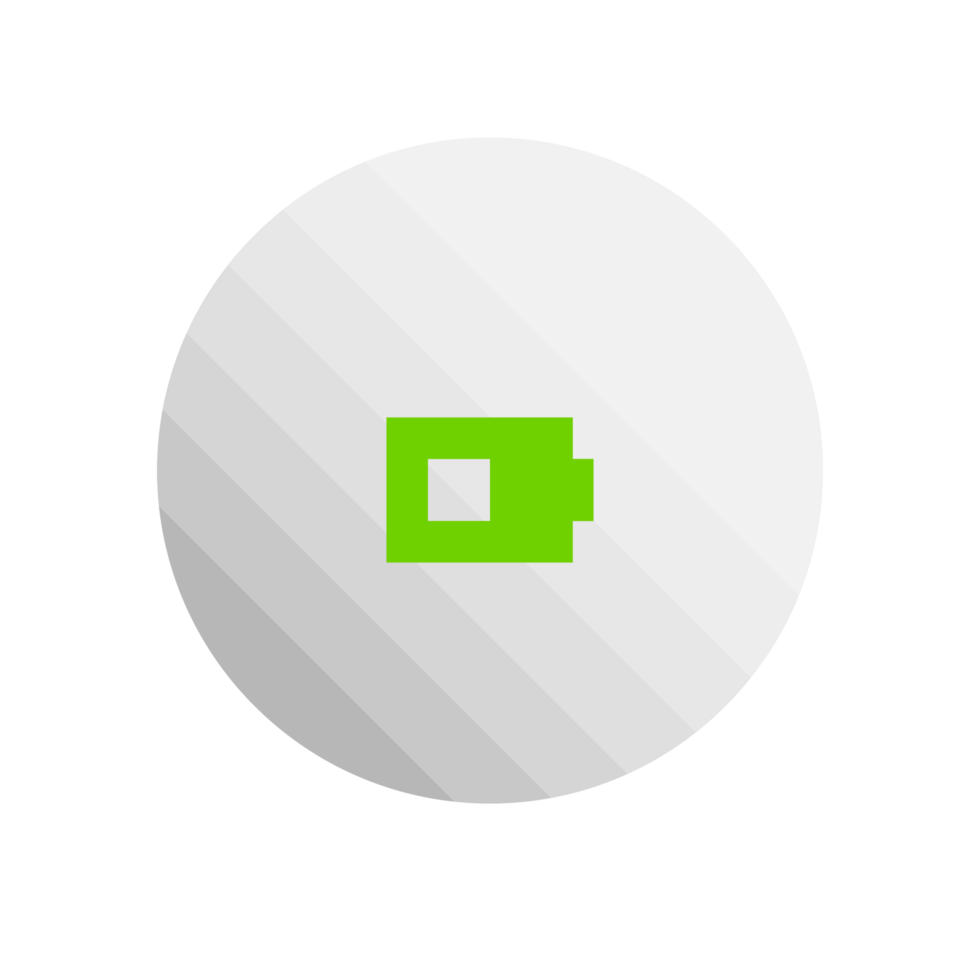 A white and green battery icon on a flat shape flat png