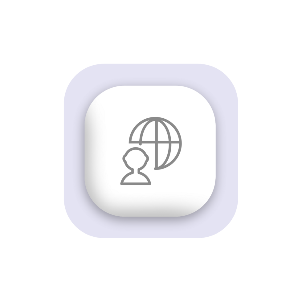 A white button with a globe icon flat illustration flat png