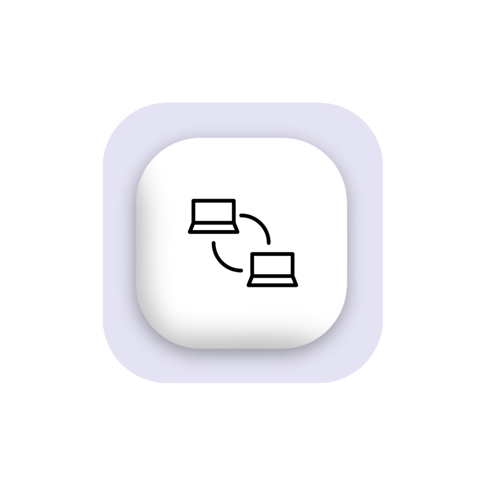 A white and black icon of a computer connected to another png