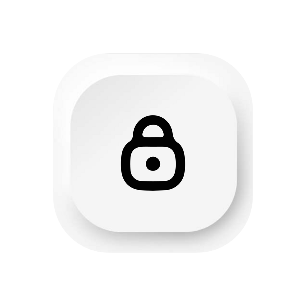 A white square button with a lock icon flat illustration flat png