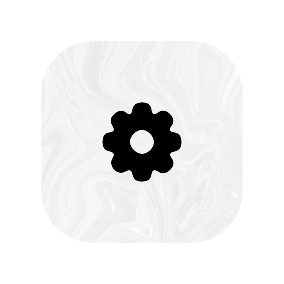 A white and black icon with a gear wheel png