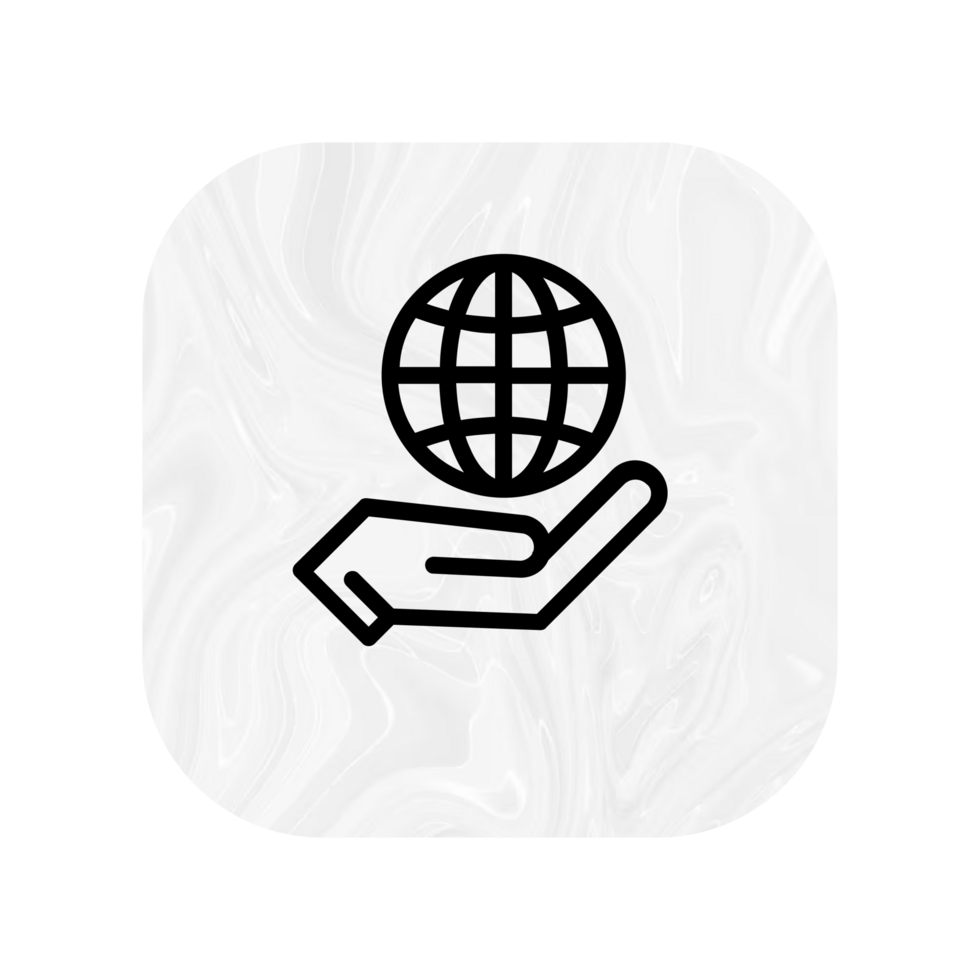A black and white icon of a hand holding a globe png