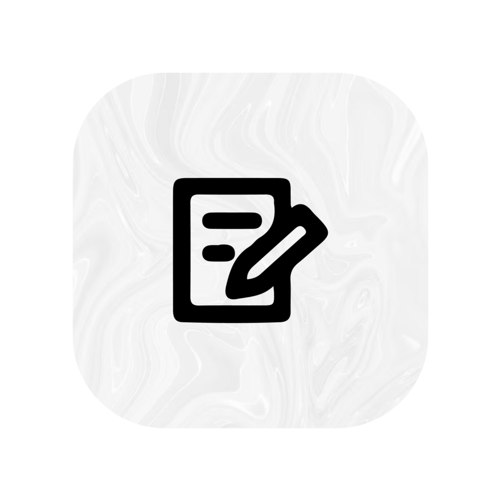 A white and black icon with a pen and paper png