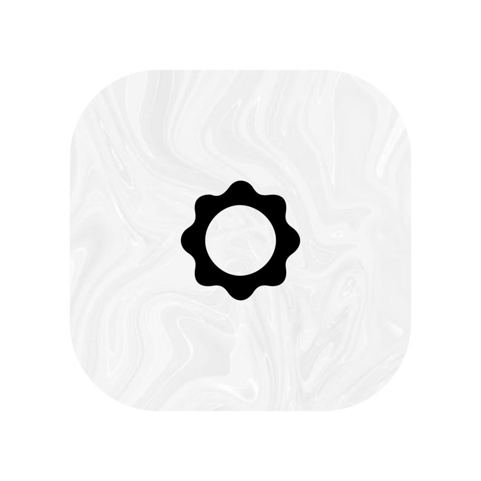 A white and black icon with a gear on it png