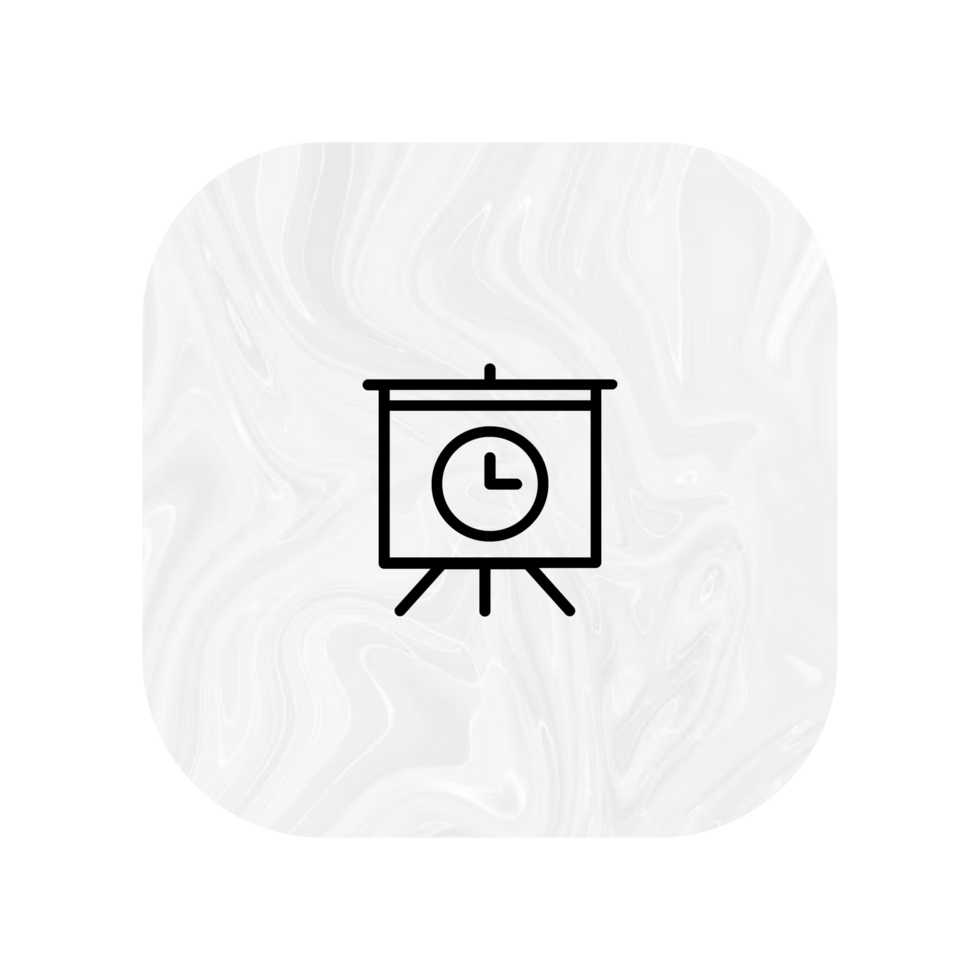 A white square icon with a clock on a tripod png