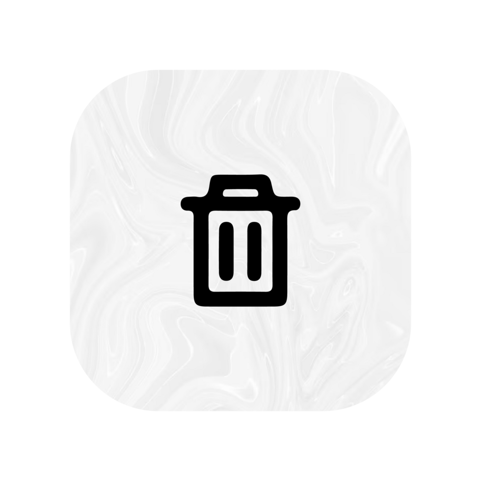 A flat and white icon of a trash can png