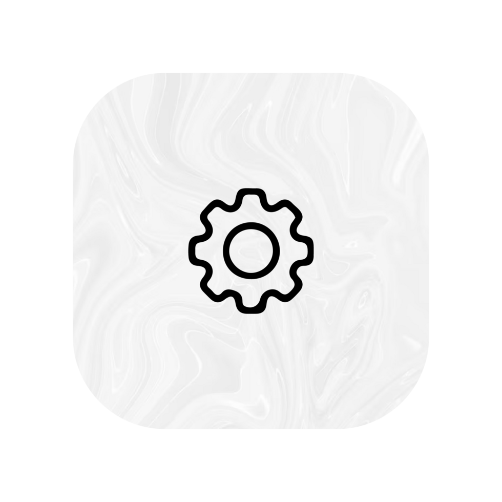 A white gear icon on a flat shape png