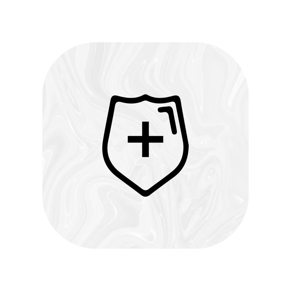 A white and black icon with a shield and a plus sign png