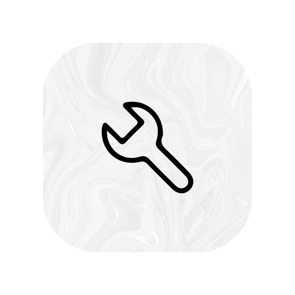 A white and black icon of a wrench png