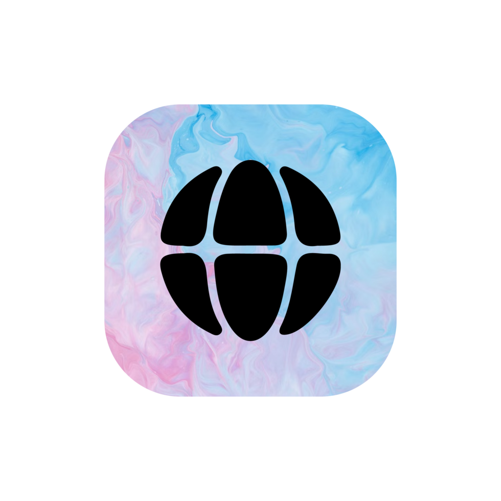 The logo for the app is a blue and pink watercolor background png