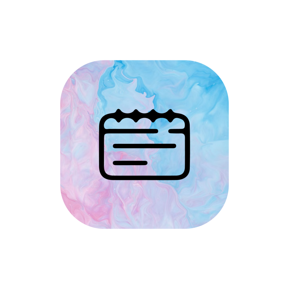 A blue and pink colored app icon with a calendar png