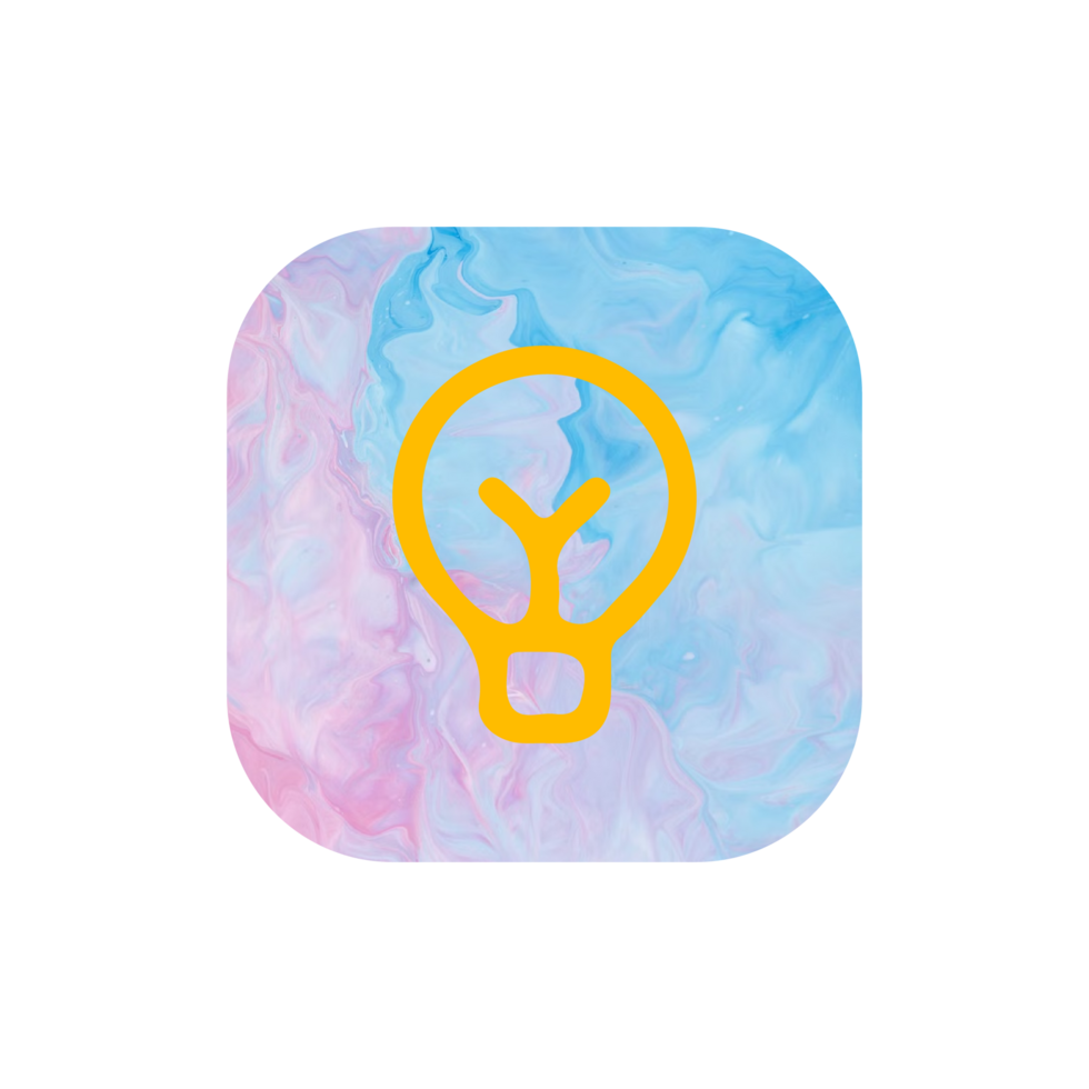 A light bulb icon on a pink shape png