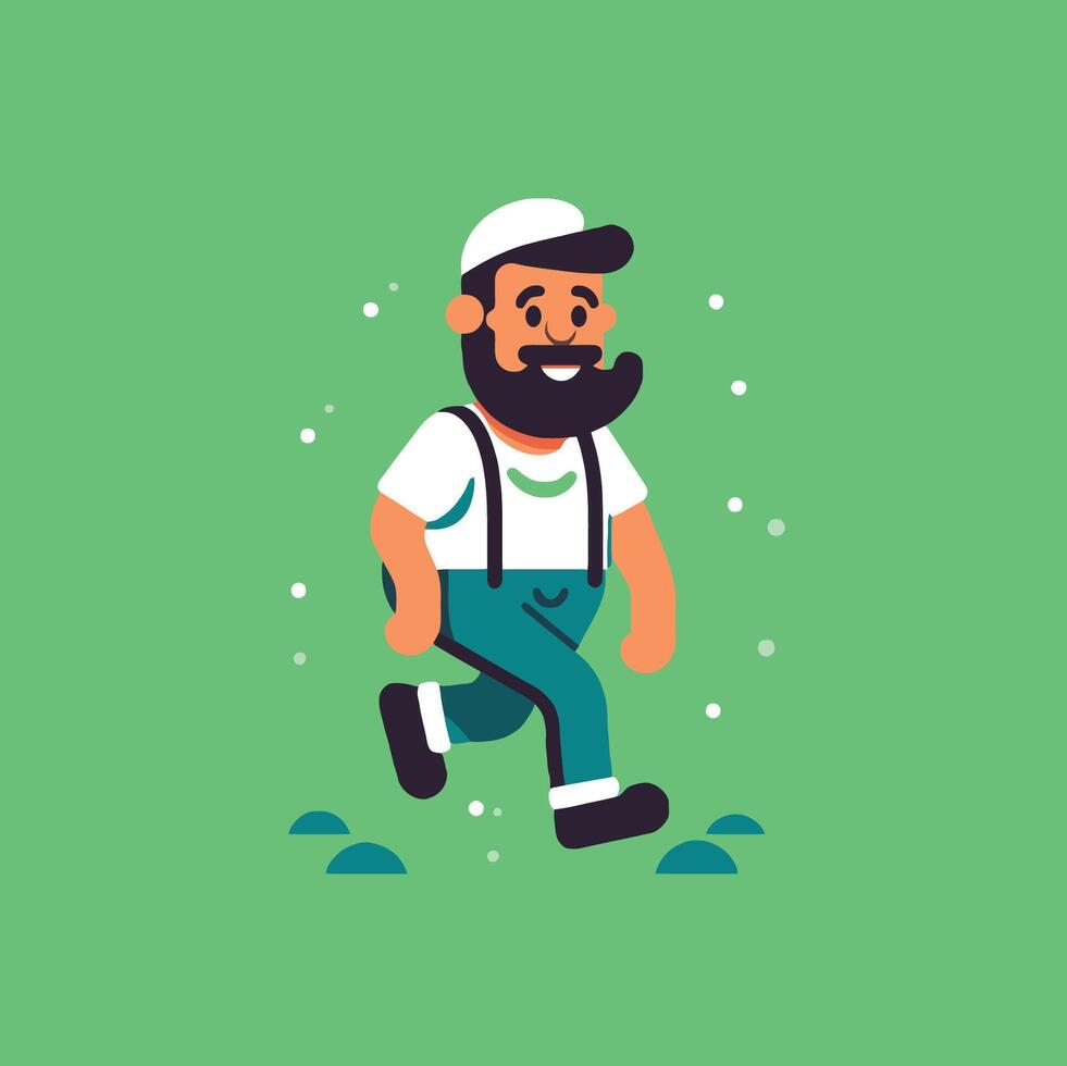 Man with a beard and mustache in overalls and a cap. illustration vector