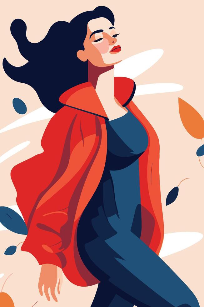 illustration of a girl in a red coat. illustration. vector