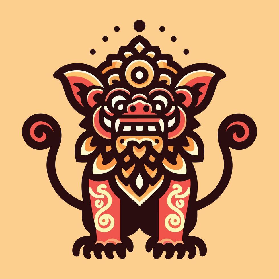 Laughing Balinese Demon Mask with Traditional Ornamental Design vector