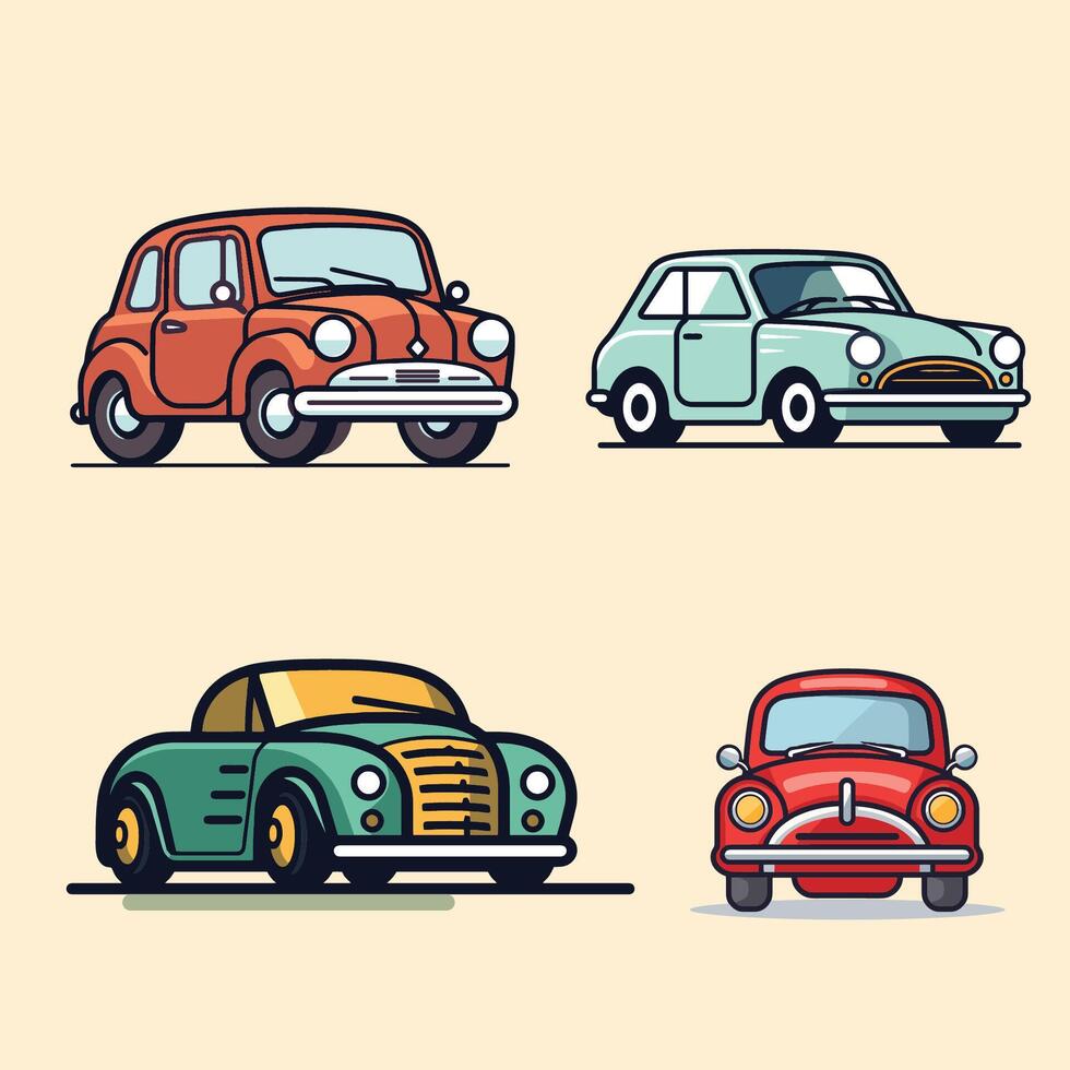 Retro car icon set. illustration in flat cartoon style. vector