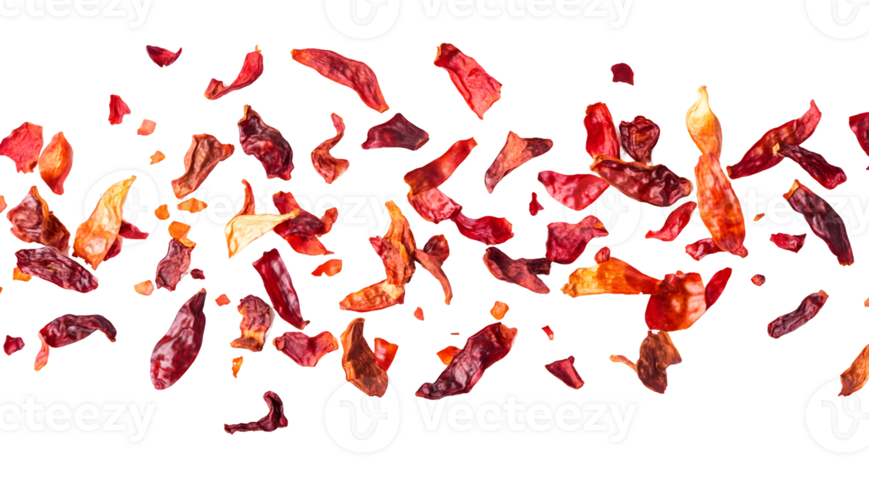 Red Orange Chili Pepper Flakes Falling on Transparent Background png