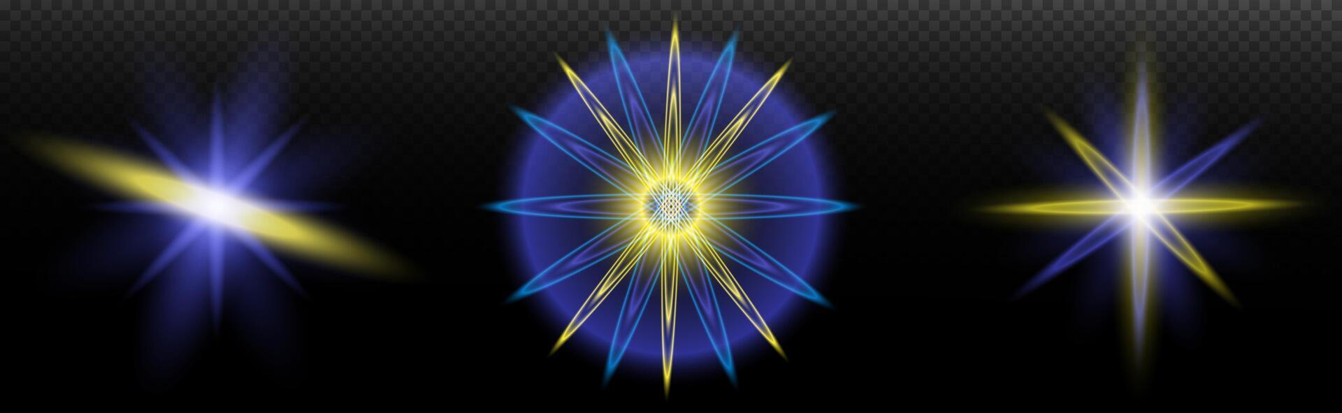 three different colored light rays on a black background vector