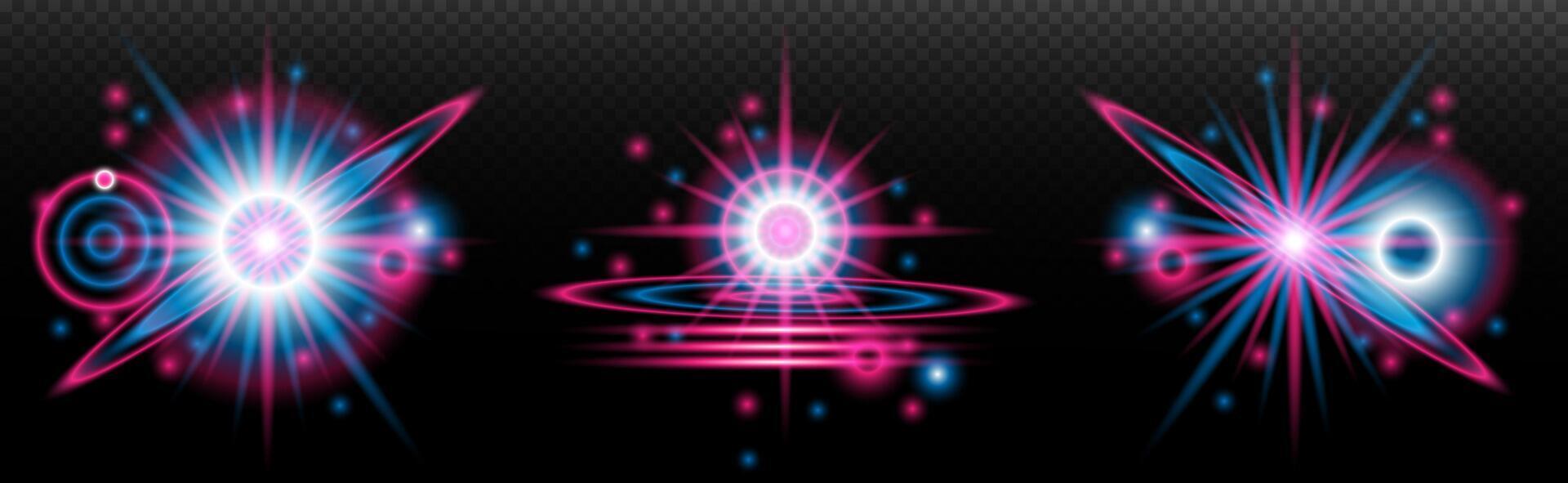 a set of four glowing blue and pink lights on a black background vector