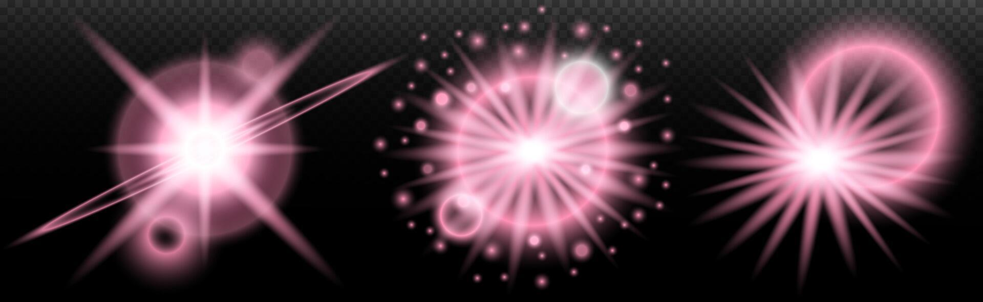 a set of pink light effects on a black background vector